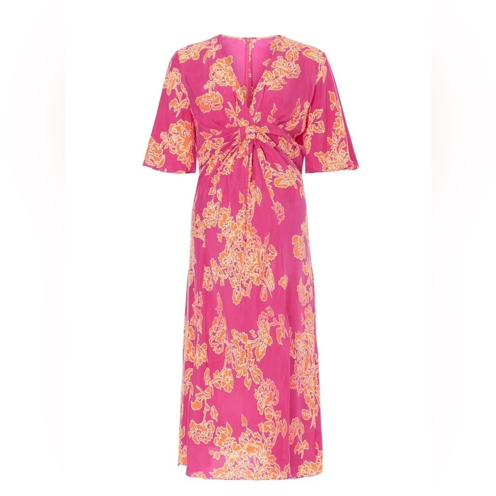 NWT Hatch X Revolve Maternity Pink Orange Floral Cutout Midi Thea Dress Sz 8-10 - Picture 4 of 16
